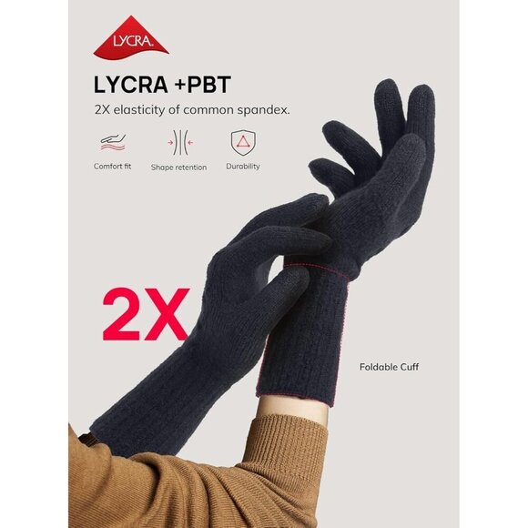🆕Women Black Folding Cuff Touchscreen Soft Skin-Friendly Jacquard Warm Glove - Picture 2 of 6